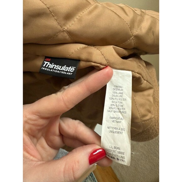 L.L.Bean Bellandi Italian Wool Duffle Coat Womens XL Camel Hooded Toggle Heavy - Picture 5 of 11